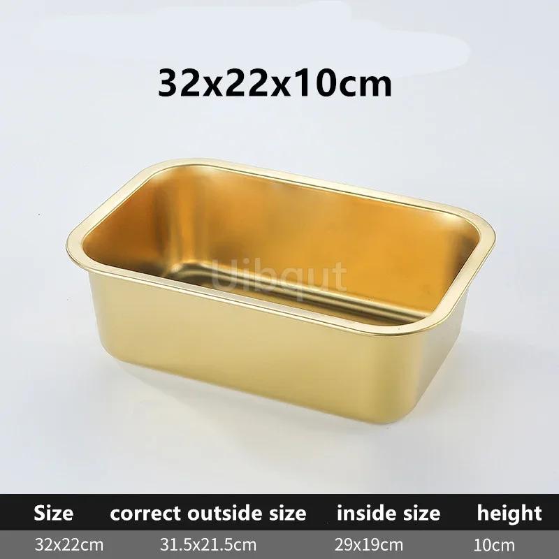 Gold Golden 304 Stainless Steel Plate Storage Tray Rectangular Square Oven Basin Baking Pot Dish Deep Bbq Cafeteria Soup Bowl
