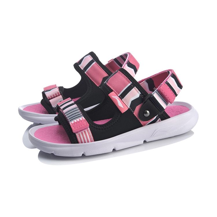 Li Ning Comfortable Versatile One-Strap Sandals Kids Sandals Black Pink YKUQ016-6