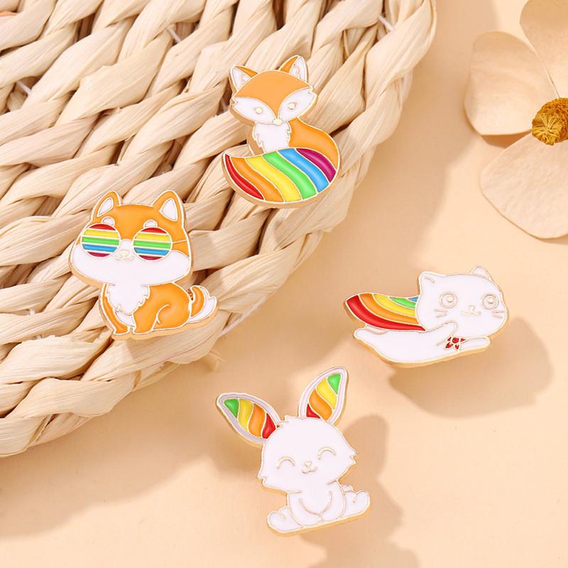 Fun Colorful And Animal Brooches With Rainbow Rabbit Fox And Frog Designs For Creative Gift Giving