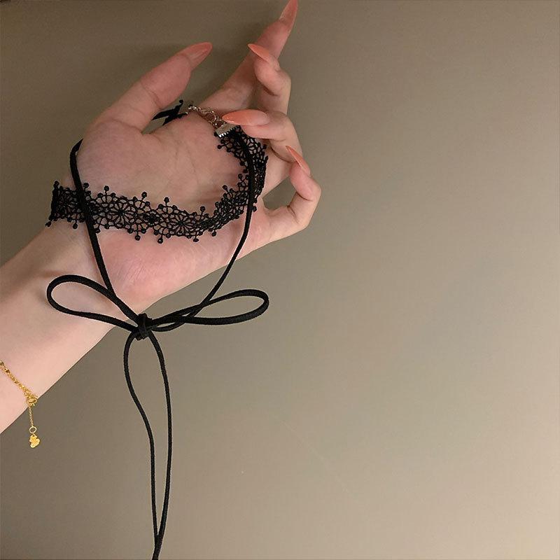 

Women Black Lace Choker Necklace, Double Layer Bow Clavicle Chain, Fashion Summer Neck Jewelry