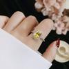 Exquisite Luxury Micro-inlay Zircon Square Four Claw Yellow Crystal Stainless Steel Rings for Women Bride Wedding Charm Jewelry