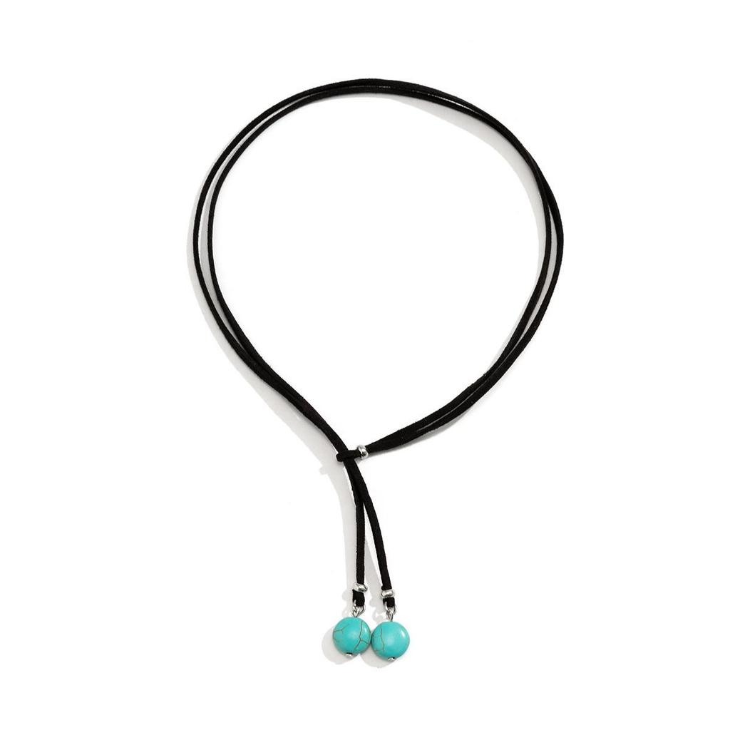 Turquoise Double-Layer Velvet Clavicle Choker Necklace – Ethnic Style for Women