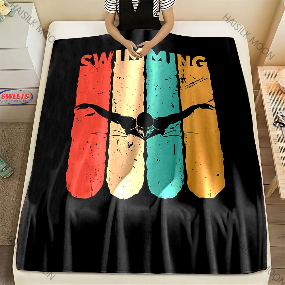 Swimming Sports Theme Blanket for Couch or Bed - 3D Decorative Blanket - Cozy Soft Lightweight Blankets Suitable for All Seasons