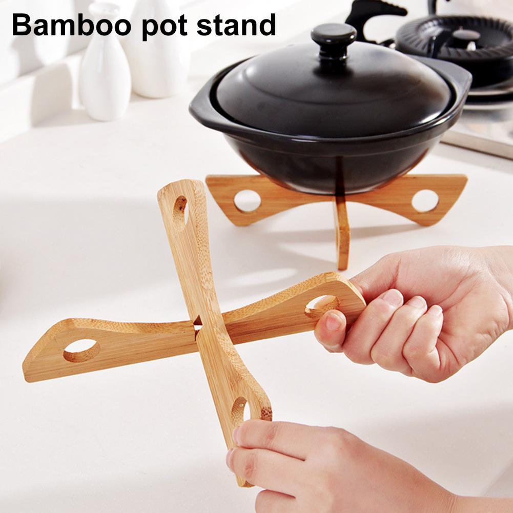 Hanging Pot Rack Space-efficient Pot Organizer Bamboo Pot Holder Trivet Set for Hot Dishes Pans Teapots Heat-resistant for Bowls