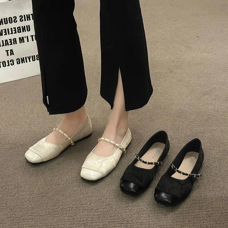 Shoes Woman Flats Shallow Mouth Square Toe Dress Comfortable New Summer Mary Janes Summer Shoes Ladies Female Footwear Square To