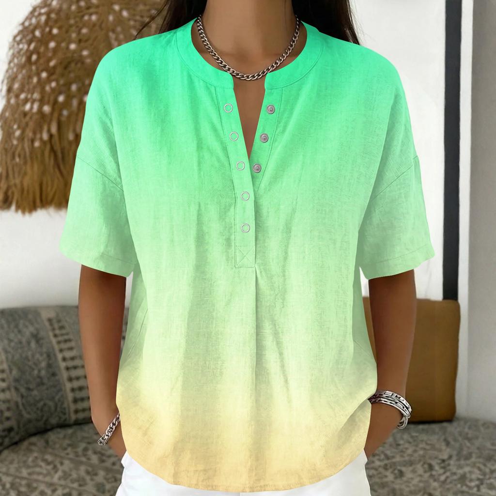 Women's Fashion Printed V Neck Short Sleeve Pullover Blouse Casual Loose Fit Lightweight Top for Everyday Wear