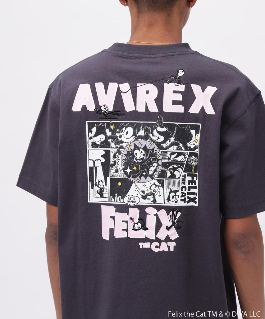 AVIREX FELIX COMICS Short Sleeve Size T-SHIRT, Felix, Men's T-Shirt, 2XL, 410, Charcoal, 783-5134036