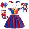 AIMEI Halloween Amazing Digital Circus Pomni Cosplay Costume Carnival Fancy Red Blue Clown Dress Up Disguise Joker Headwear