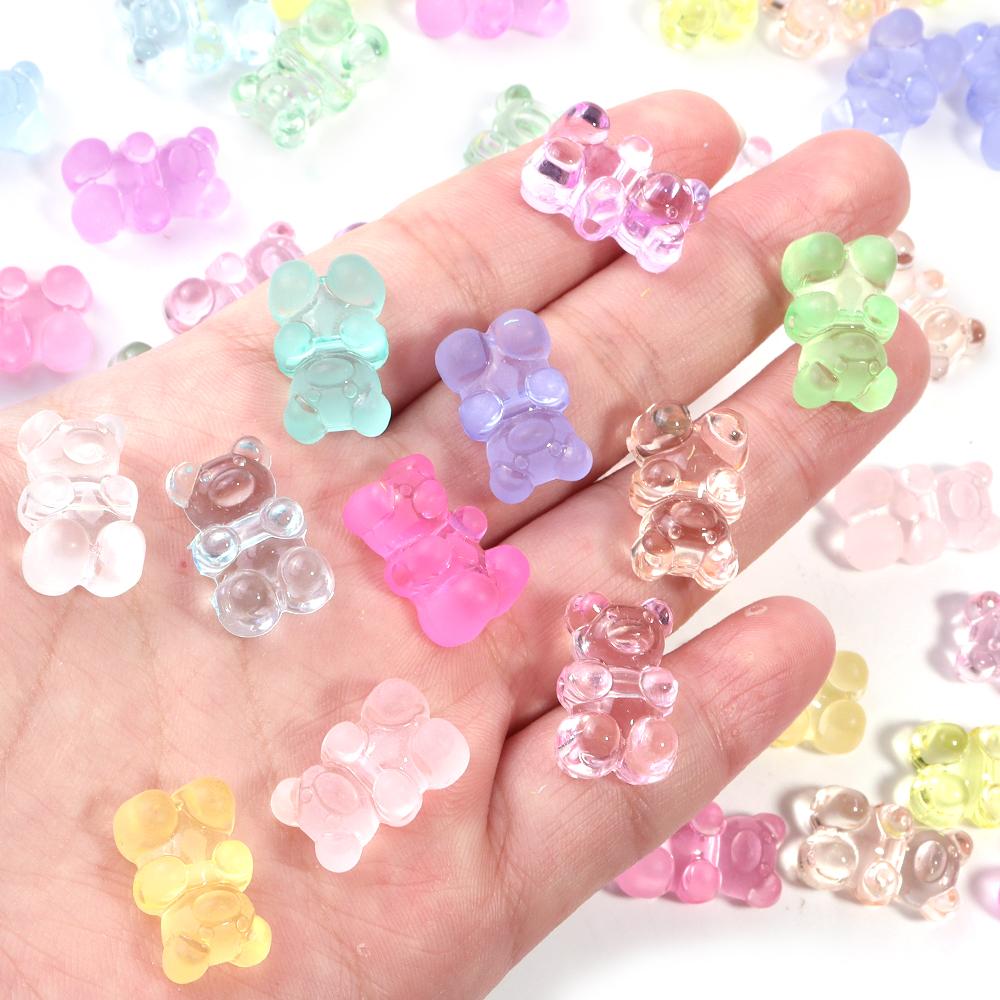 30pcs/lot 11x18mm Mini Bear Acrylic Beads Transparent Colorful Cute Bear Loose Beads For DIY Necklace Earrings Jewelry Supplies