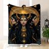 Hecate Goddess Night Dark Fantasy Blanket, Gothic Moon Crescent Design Soft Flannel for Halloween Witchcraft Decor Gift