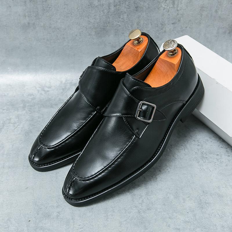 

Модная мужская обувь с острым носком, британская мужская кожаная обувь с пряжкой, на низком каблуке, туфли-одинарки, мужская обувь большого размера, слипоны 38 чёрный