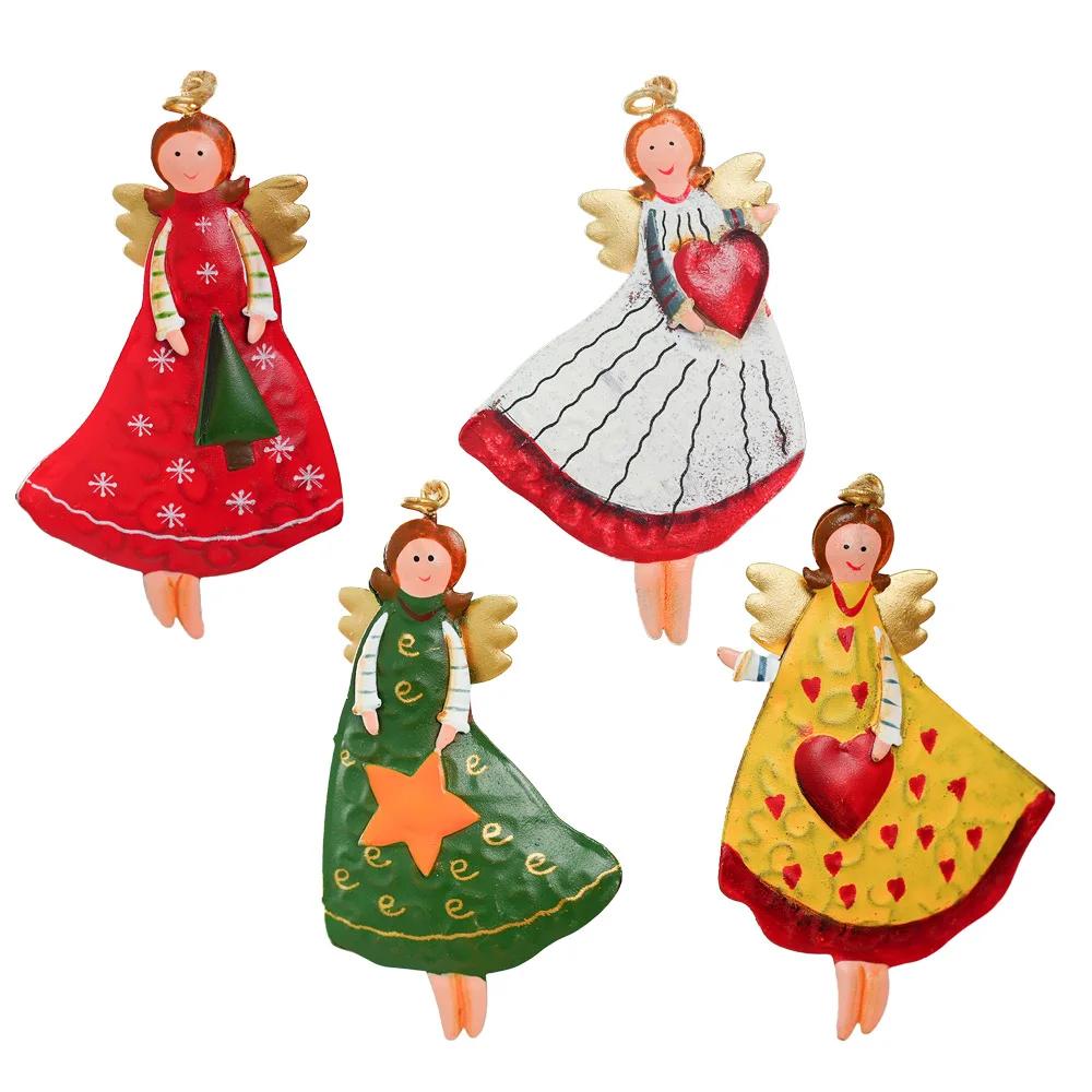 

4pcs Christmas Tree Angel Pendant, Retro and Aged Christmas Wooden Decorative Pendant, Angel Small Pendant Accessory 8cm