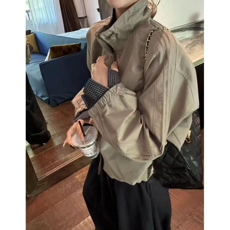 Damen Frühling/Herbst Lässige Kurze Amerikanische Vintage Stehkragen Jacke, Leichte Baseballjacke, Damen Oberbekleidung