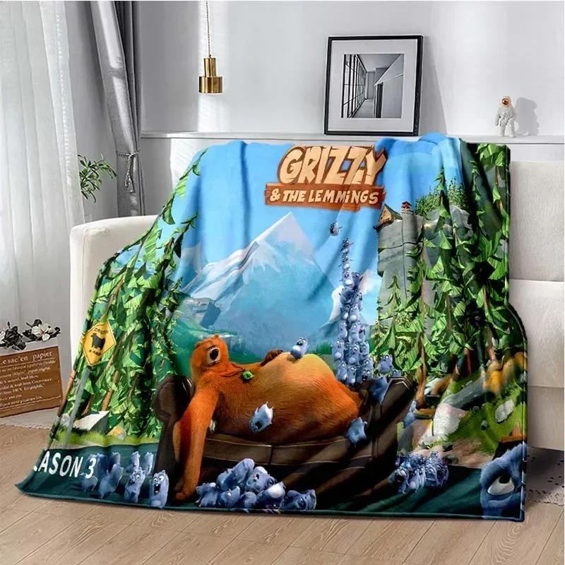 Cute Cartoon Anime Grizzly & The Lemmings Throws Blanket for Beding Hiking Picnic Super Soft Funny Flannel Blanket Birthday Gift