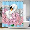 Artistic Swan With Pink Flowers Shower Curtain: Modern Decorative Bath Mat Cover For Home Bathroom Blue Waterproof Fabric Size 1