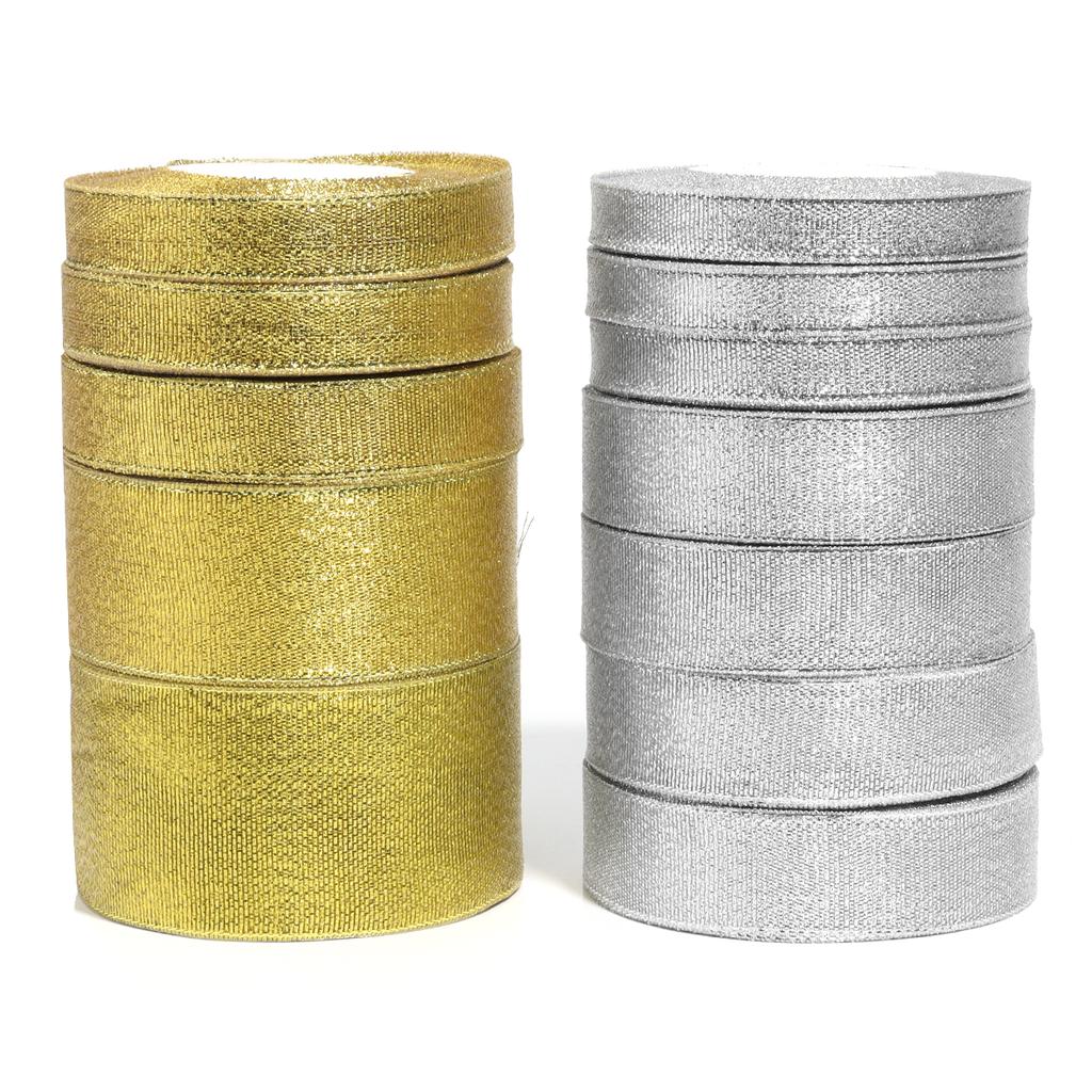 25 Yards/roll 6-50mm Gold Silver Ribbons Glitter Satin Ribbon For Crafts Cake Gift Packaging Supplies DIY Wedding Decoration