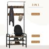 Coat Rack with Shoe Rack, 8 Hooks and 2 Shelves, MDF, 72x34x185cm, Black