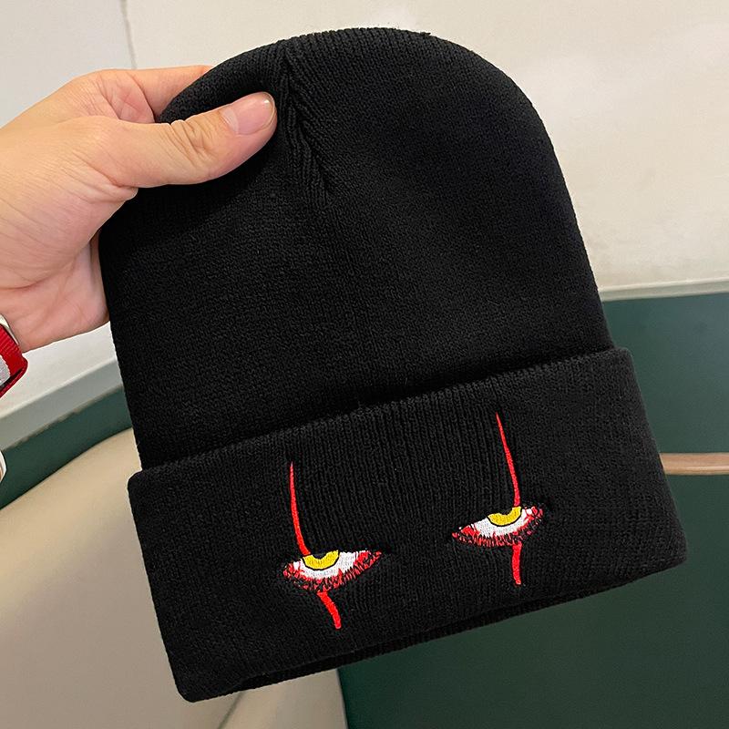 Autumn and Winter Personalized Funny Woolen Hat for Women Clown Eyes Embroidered Knitted Hat Versatile Warm Hip Hop Pullover Cold Hat for Men