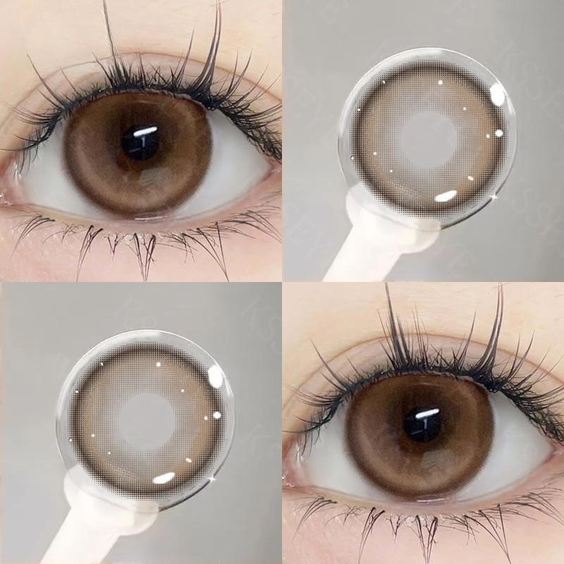 Kontaktlinsen für den jährlichen Gebrauch, große Augen, 14,5 mm, Myopie-Kontaktlinsen, Farblinsen, Puppenbrille, braune und blaue weiche Linsen mit Lösung