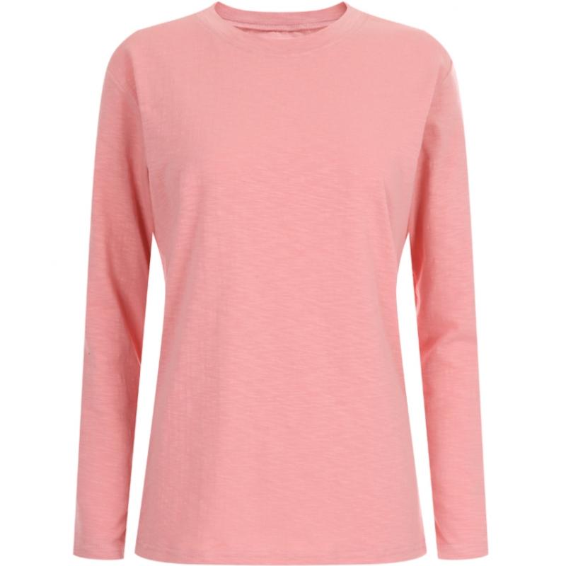 Shop Women Round Neck CoTTon STreTch Daily Solid Long Sleeve T shirT Dai Wsh