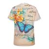 Women Summer V-neck Butterfly Print Short Sleeve Lace Patchwork T-Shirts  Blouse