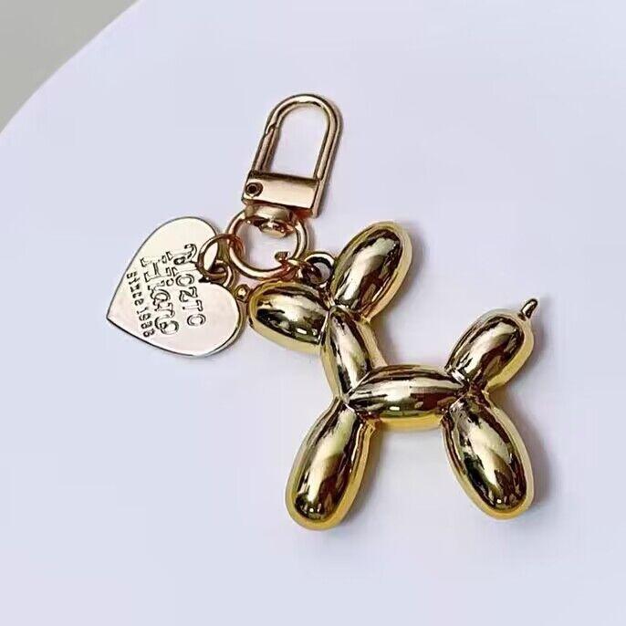 Cartoon Balloon Dog Couple Keychains Key Ring Women Men New Bling Cute Pet Bag Car Holder Airpods Box Jewelry Friend Gift