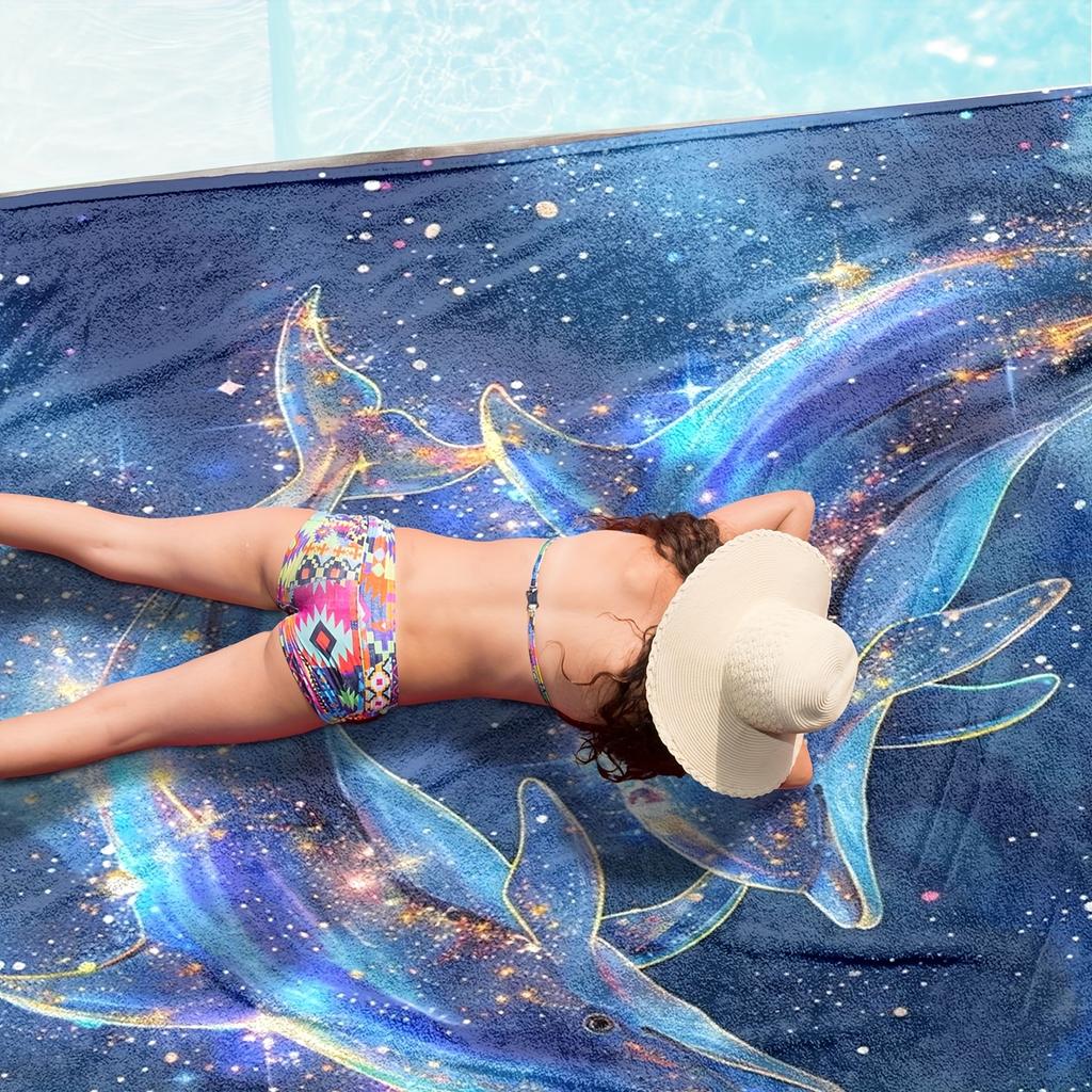 1PC Galaxy Dolphin Beach Towel Polyester Quick Dry Travel Towel Unisex Lightweight Soft for Swimming Camping Surfing Beach Essen
