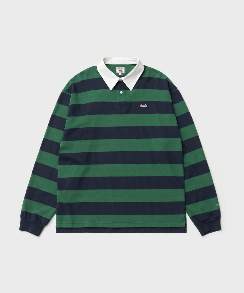 T-shirt a maniche lunghe a righe rugby LE TIGRE (Blu-Verde)