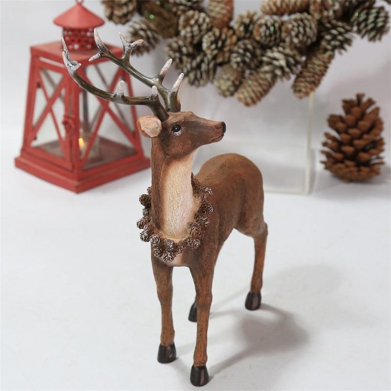 Christmas Decorations Realistic Reindeer Figurines with Long Antler and Feet Tabletop Centerpieces for Home Decors