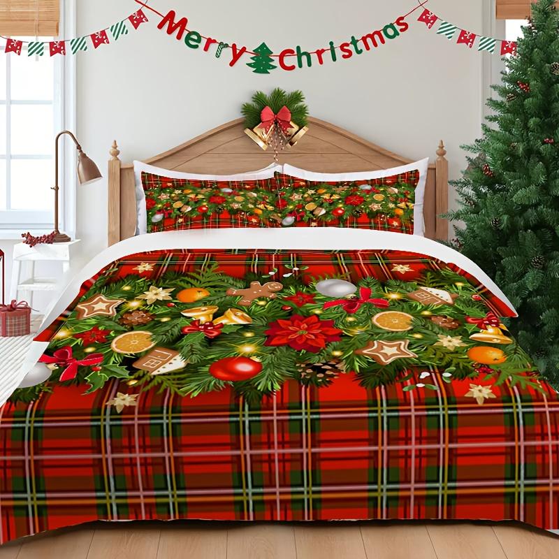 3pcs Christmas Bedding Set, Christmas Tree Decorative Print Duvet Cover and Pillowcases, Breathable Polyester, Machine Washable