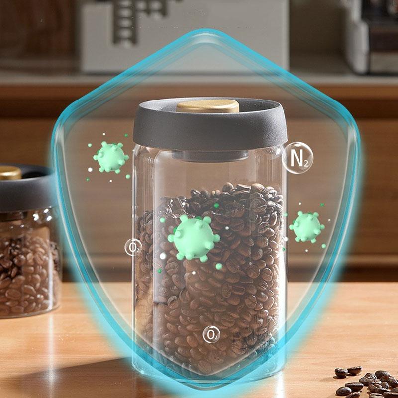 Coffee Bean Storage Kitchen Mini Glass Bottles Manual Vacuum Pumping Moisture-proof Transparent Vacuum Seal Container Jars Home