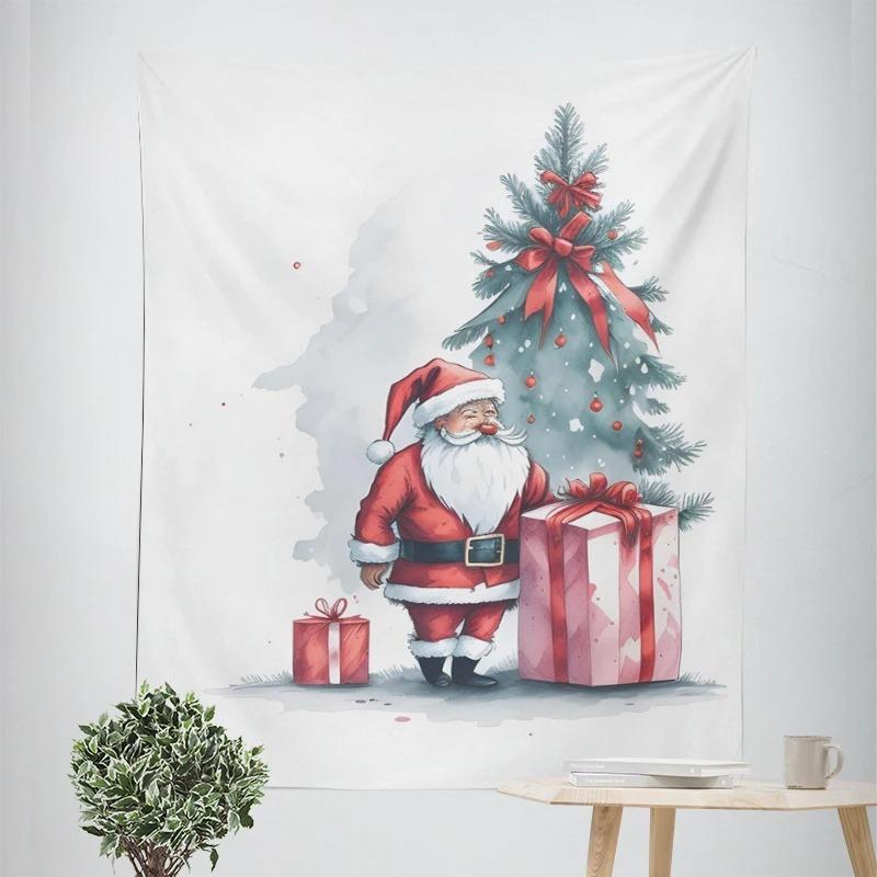 New Year Christmas Theme Santa Claus Penguin Pattern Living Room Bedroom Decorative Tapestry