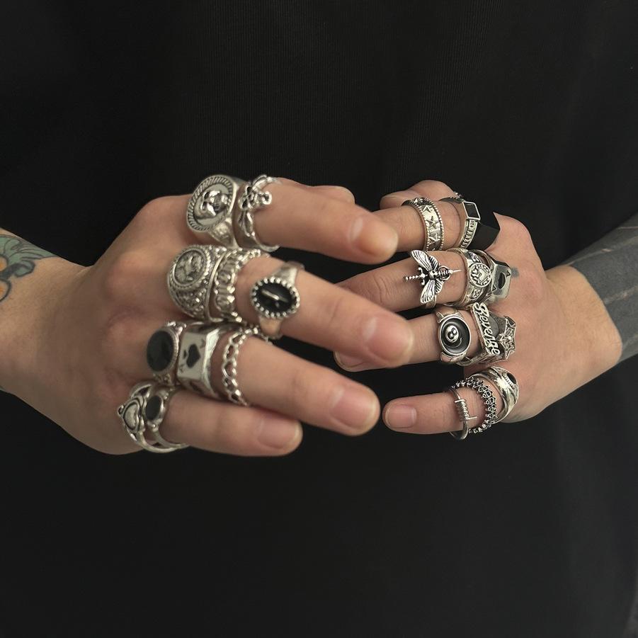 Exaggerated and Domineering Men's Ring Set Hip Hop Hot-Selling Ring Men's Trendy Fashion Personality Jewelry