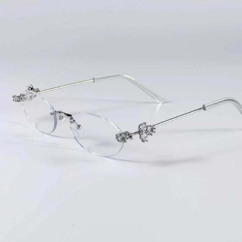 Oval Rimless Sunglasses Women Men UV400 Blue Light Blocking Minimalist Chic Eyewear With Rhinestone Detail
