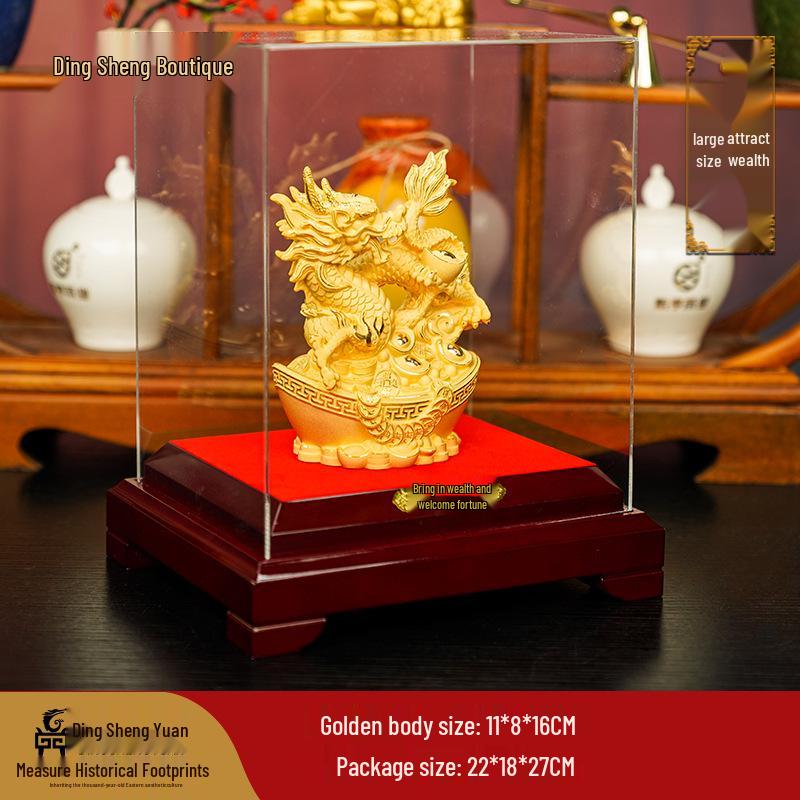 Flocked Gold Dragon Zodiac Ornament for Year of the Dragon - Wealth-Attracting Decoration and Business Gift