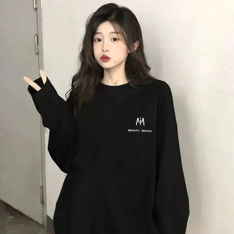 Women's Trendy Pure Cotton Long Sleeve Printed T-Shirt - New for Spring/Autumn 2025, Round Neck, Loose Fit Base Layer
