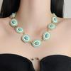 French Retro Oval Turquoise Enamel Earrings & Necklace with Natural Stone