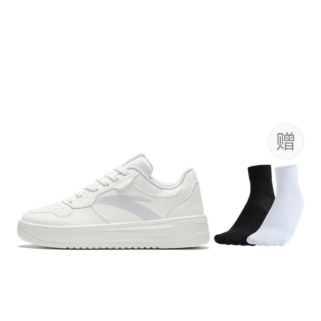 Anta Relaxed Synthetic Leather Abrasion Resistant Height Increasing Low Top Skateboard Shoes Women's White 922418001Q-1
