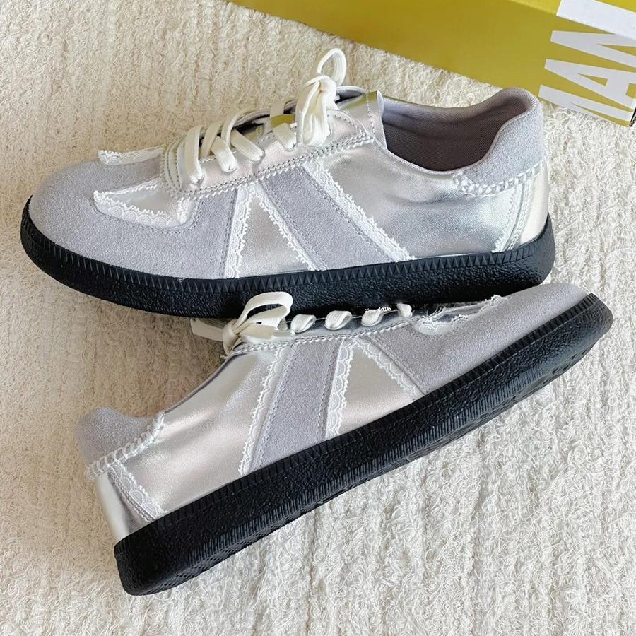 Sun Qian, the Same Virtual Lover, Silver German Training Shoes, Women's Shoes 2025 New Platform White Shoes, Retro Lace Board Shoes