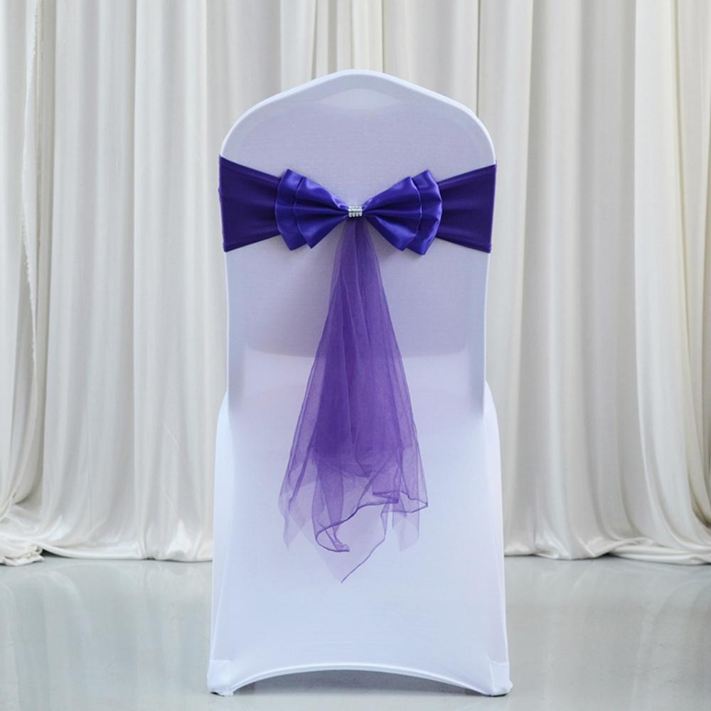 Wedding Chair Satin Sash Bow Tie Organza Ribbon Chair Sashes Stretch Bow Knot For Dining Room Banquet Party Decoration Supplies