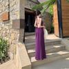 French Purple V-neck Neck Suspender Dress Women's Summer Seaside Vacation Temperament Waist Sexy Backless Dress