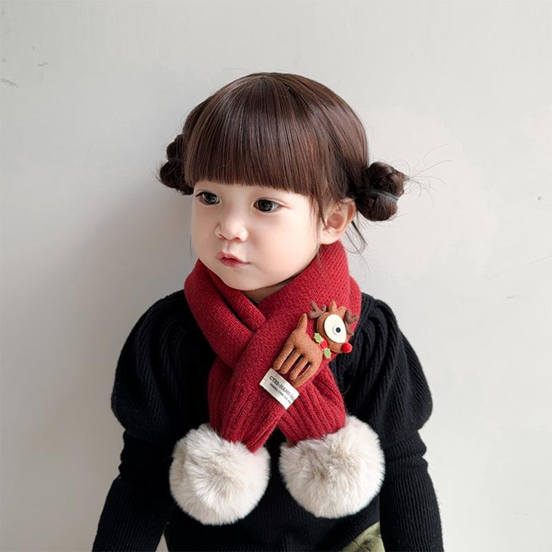 Korean Style Red Knit Scarf for Kids - Christmas 2024 Warm Crossed Neck Warmer