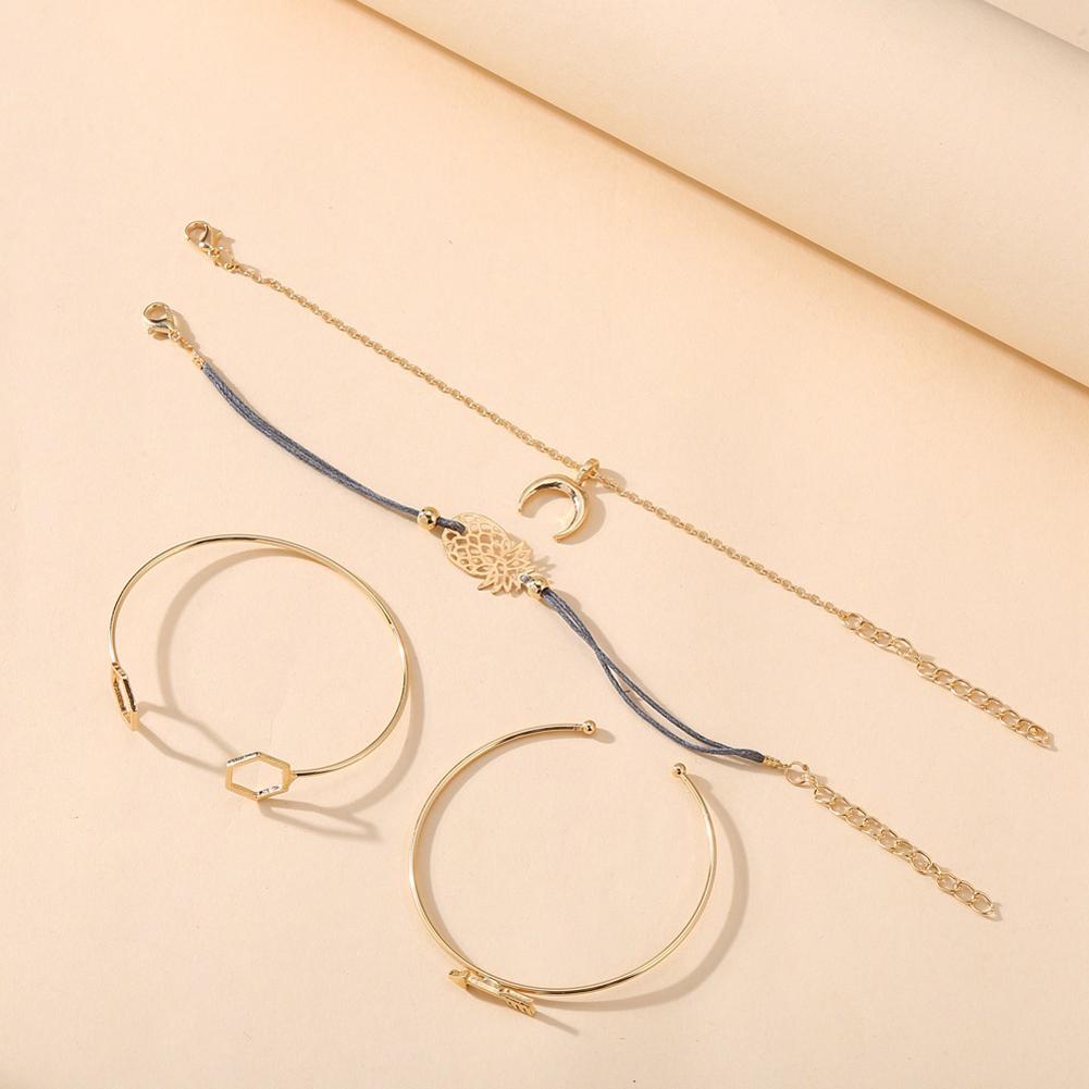 4 Pcs/set Women's  Bracelet Pineapple-pattern Geometric Retro Style Bracelet
