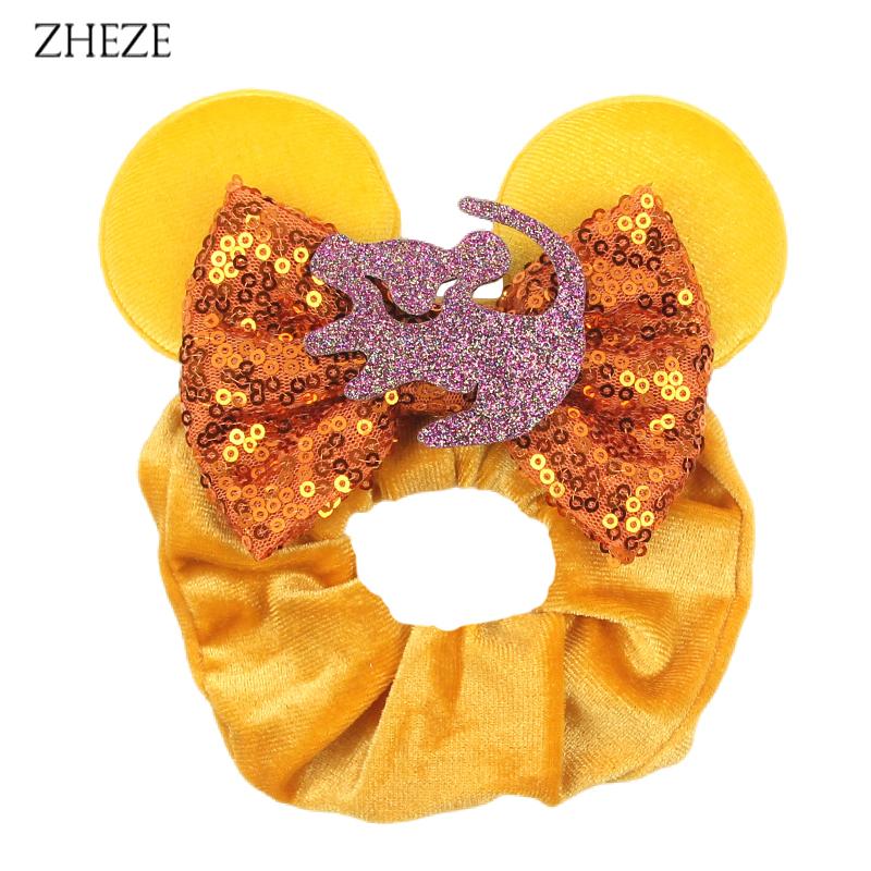 New Disney Mouse Ears Scrunchies Hairband Girl Ponytail Holder For Women Sequins Bows Headband  Women Trip DIY Accessories