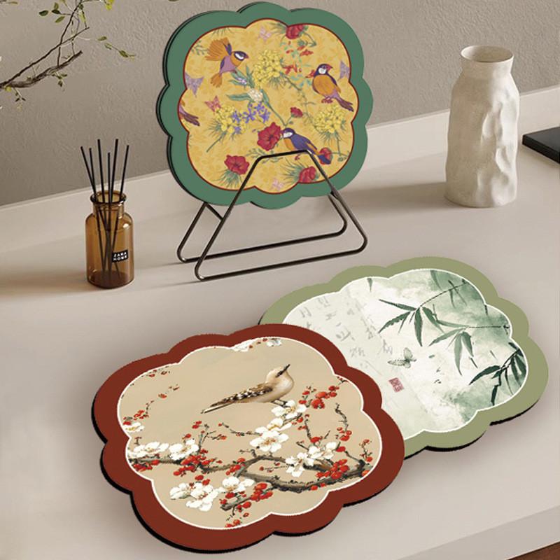 New Chinese Style Zen Tea Mat With Diatom Mud Absorbent Waterresistant Flower Pattern For Home Use