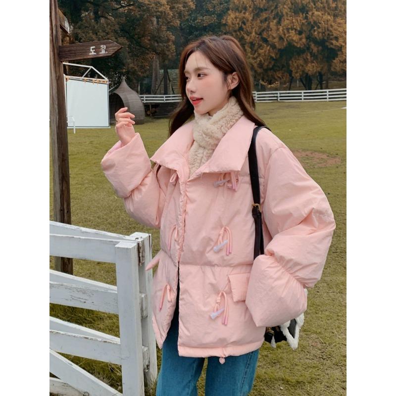 Women's Winter New Style Korean Style Milk Puff Short Loose Cotton Coat Student Horn Button Cotton Jacket