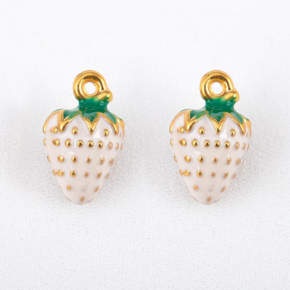 2pcs Stainless Steel Enamel Cute Strawberry Banana Corn Grape Cherry Charms Gold Plated DIY Bracelet Earrings Jewelry Findings