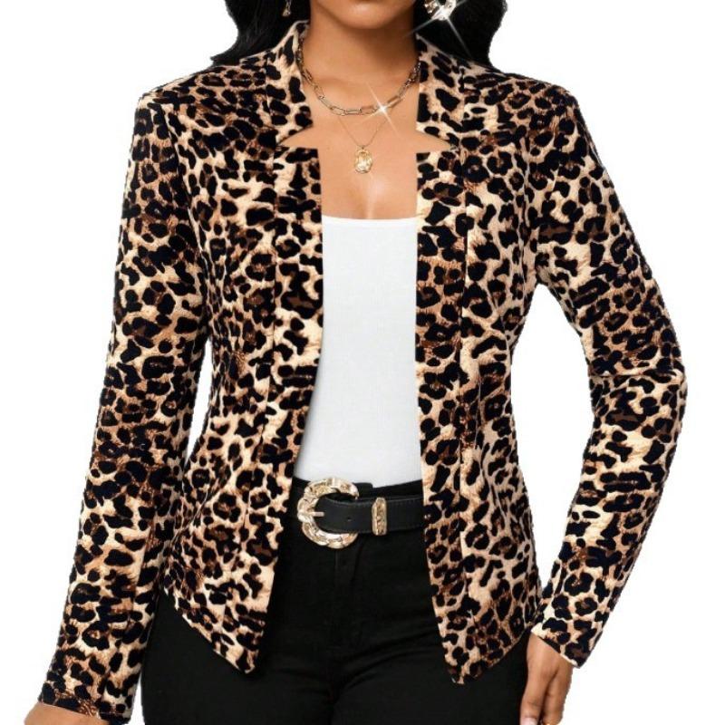 Damen S Eleganter Blazer Jacke mit Leopardenmuster und langen Ärmeln