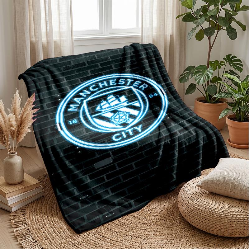 Manchester City Theme Blanket Soft Flannel Fleece Blanket Warm Lightweight Throw Blanket for Home Sofa Bed