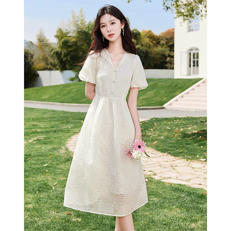 Si Shui Nian Hua Simple Elegant Short Sleeve Mid-Length Dress